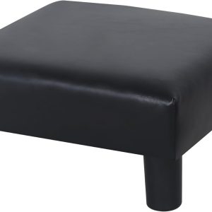 Joveco Small Footstool Ottoman, PU Leather Square Upholstered Footrest with Plastic Legs, Under Desk Foot Stools for Living Room Bedroom Office, Black