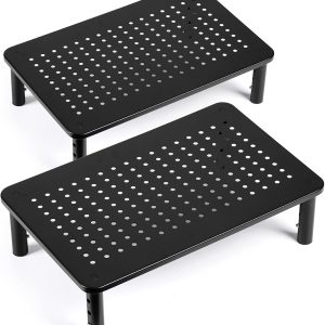 TV/Monitor Riser Desktop Stand, Flat Screen, Sturdy Metal Laptop Computer Shelf for Printer, iMac, 3 Height Adjustable PC with Mesh Platform , 2 Pack